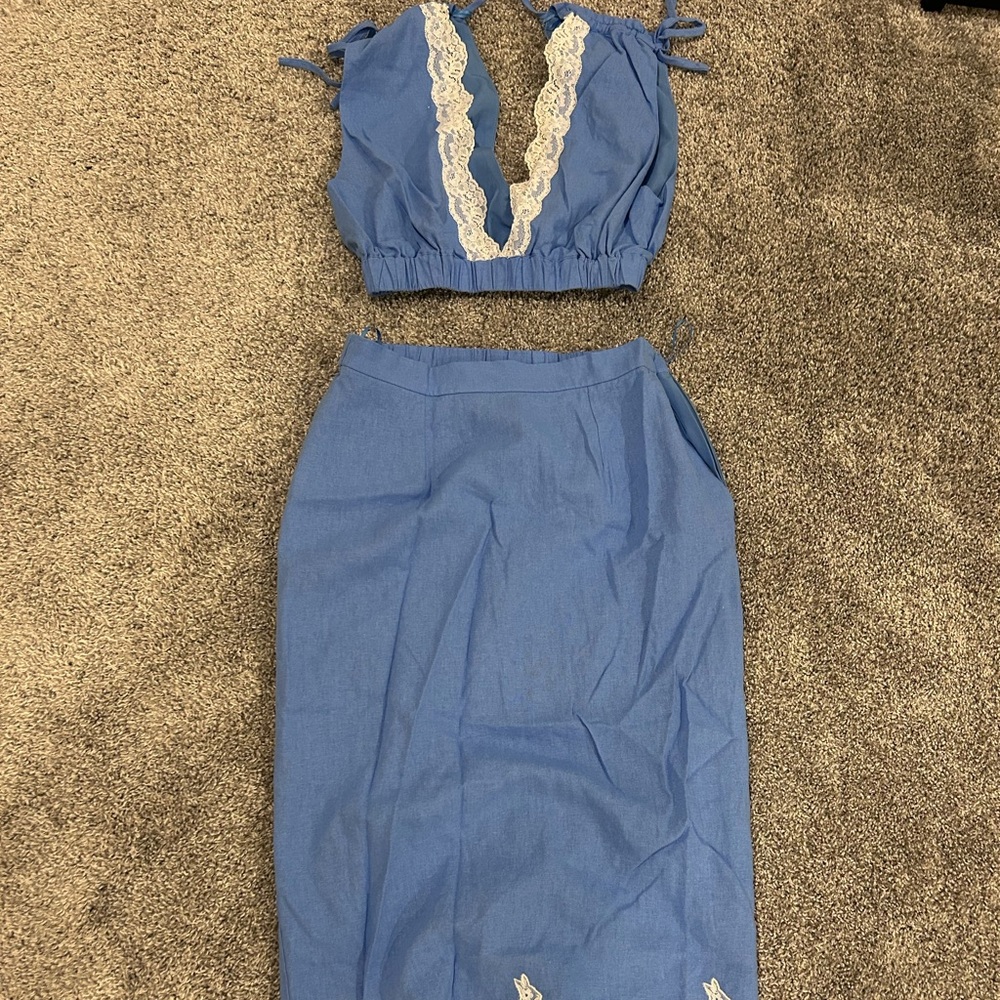 Two piece blue skirt set